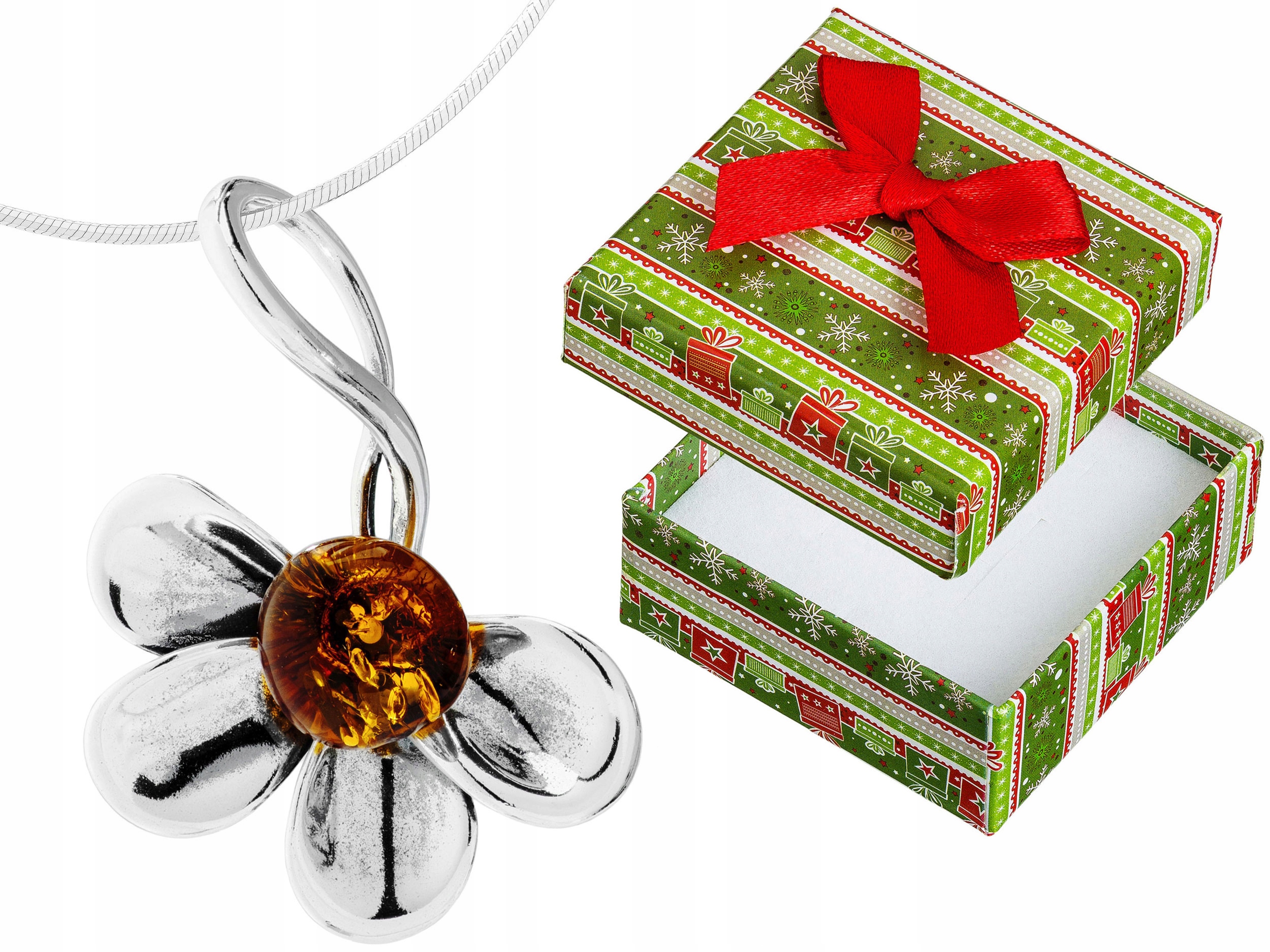 Velký Stříbrný Oxidovaný Dámský Náhrdelník Květina s Jantarem Choker 38