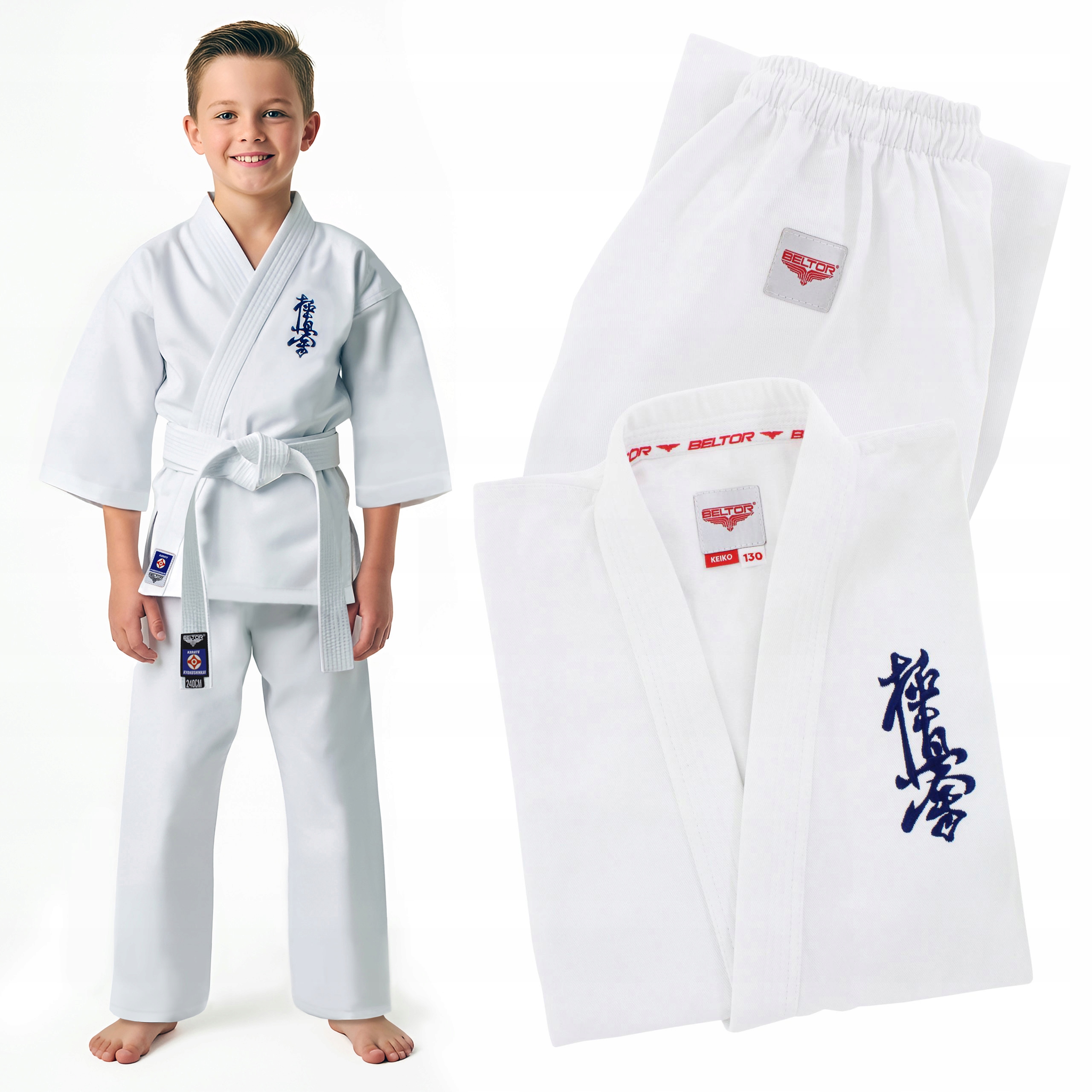 Beltor Kimono Karate Kyokushin Karatega Keiko Z Haftem 10oz 130 cm Polskie