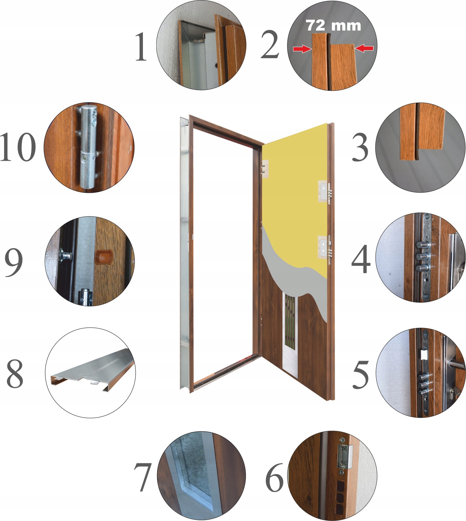 Drzwi Ud 1,2 LUX 72mm GALA 135 INOX Orzech Lewe 90 na zewnątrz Sposób otwierania na zewnątrz