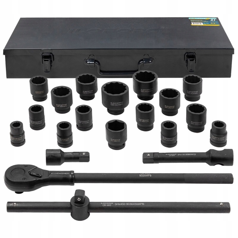 Klucze Nasadowe Udarowe 3/4'' 12-Kąt 17-50mm Walizka metalowa Marka inna