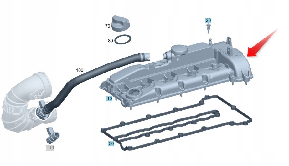 Ventilová Krytka OM651 2,2 CDI Mercedes Oe A6510108918