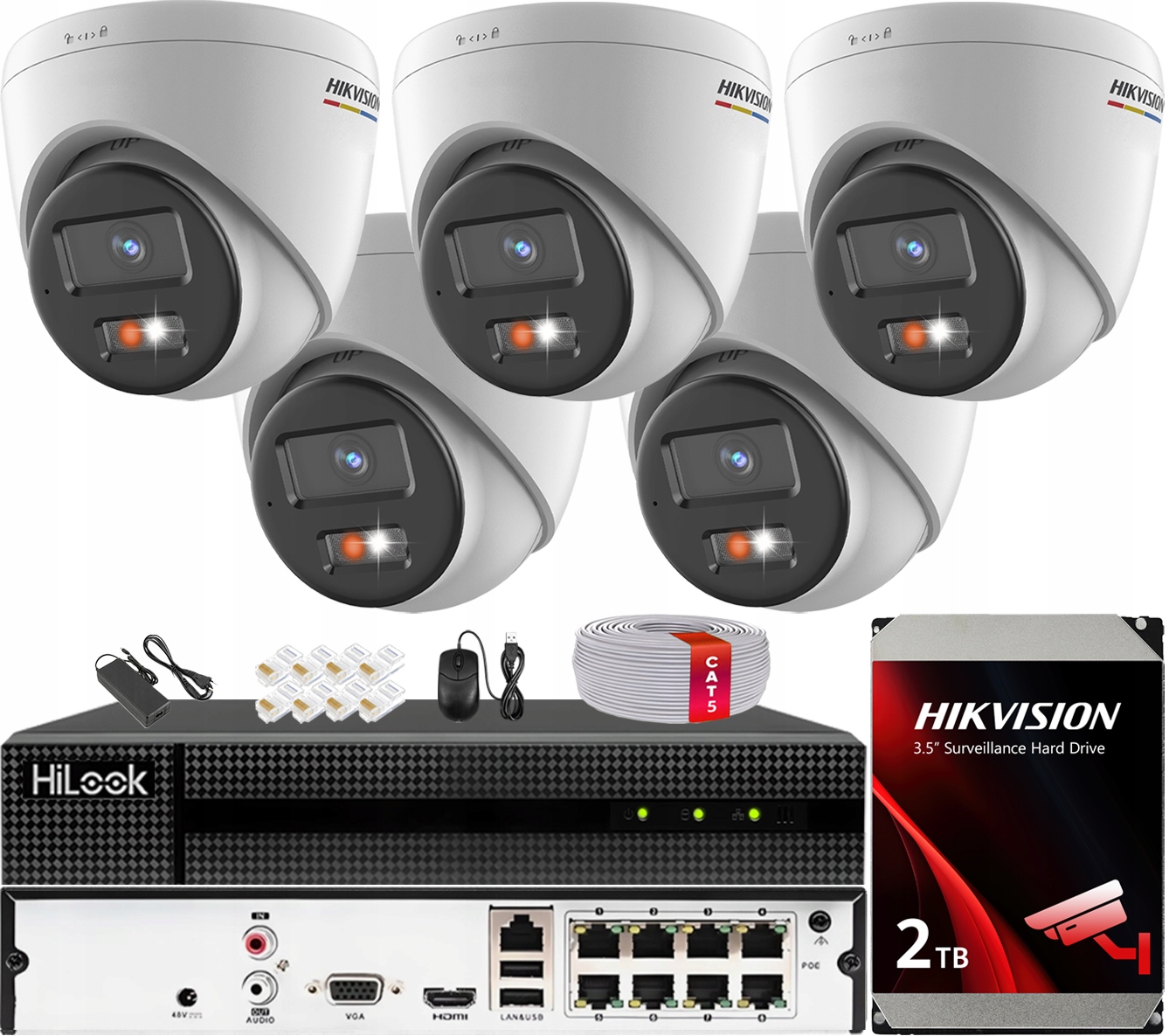 Monitorovací sada 5 kamer Ip 4MPx ColorVu Hybrid Light IR30m Hikvision 2TB