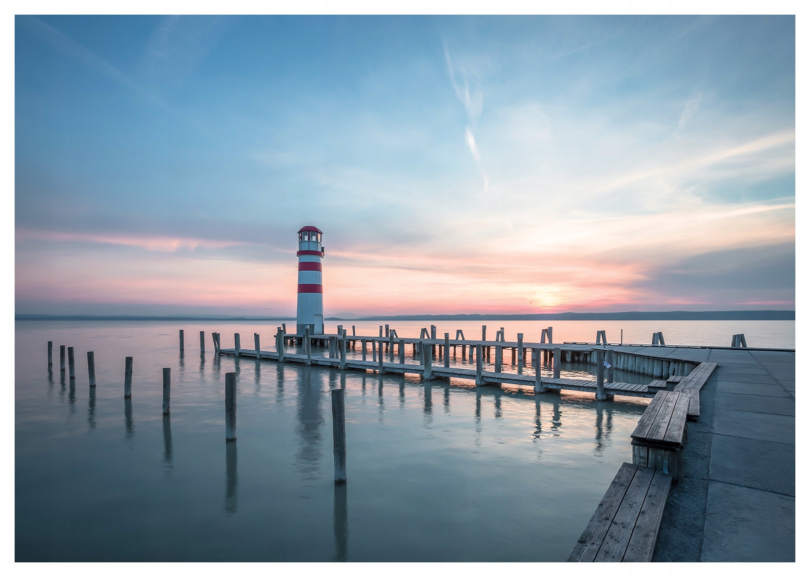 Fototapeta Maják a molo při východu slunce 312x219 obloha lepidlo