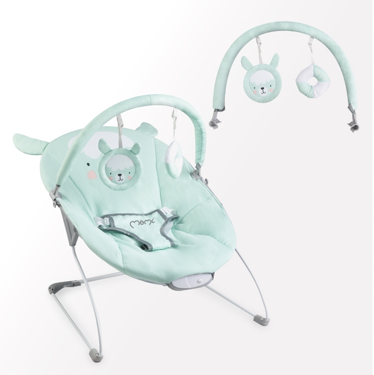 LEŻACZEK DLA NIEMOWLĄT - MoMi GLOSSY MIĘTOWY - ZABAWKI MELODIE WIBRACJE Marka MoMi