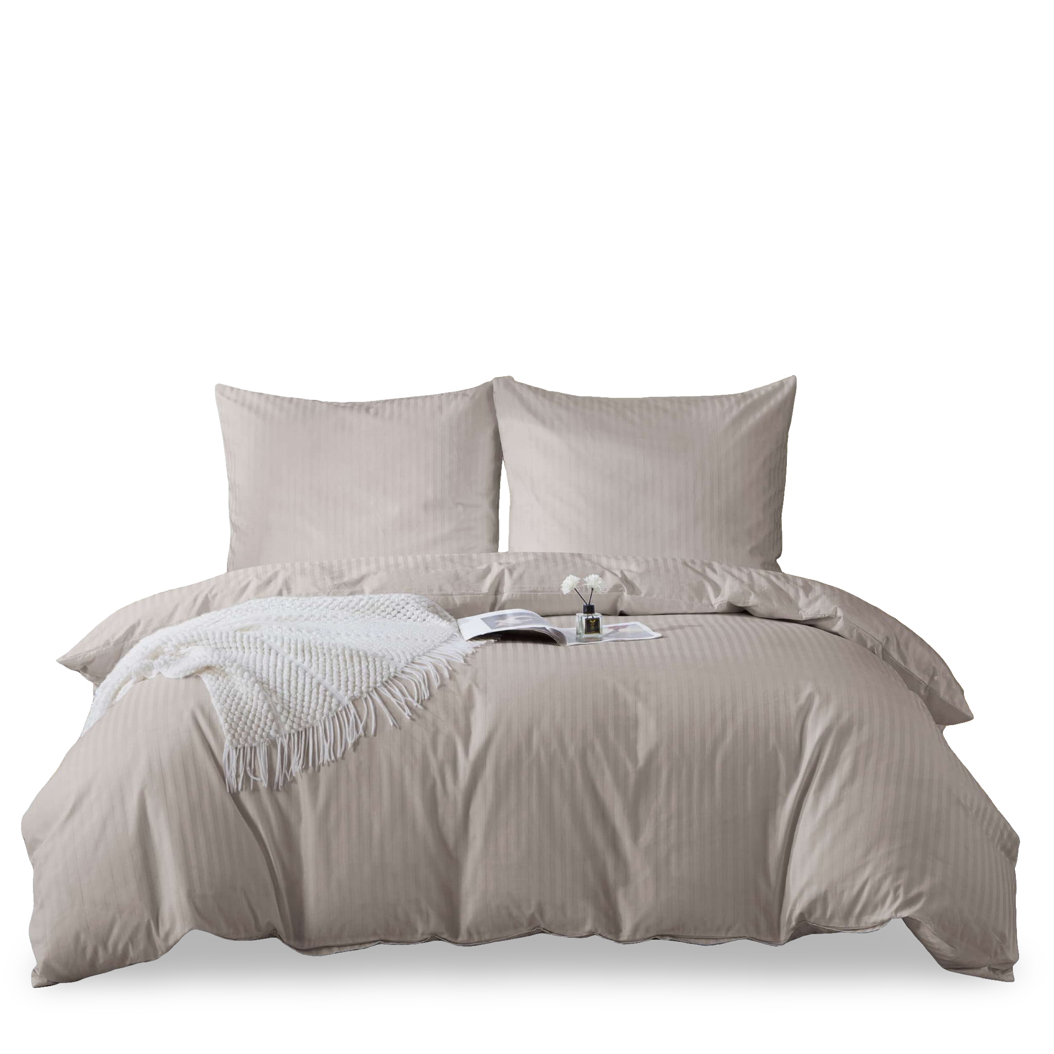 Komplet posteľnej bielizne damaškový satén bavlnený 220x200 taupe