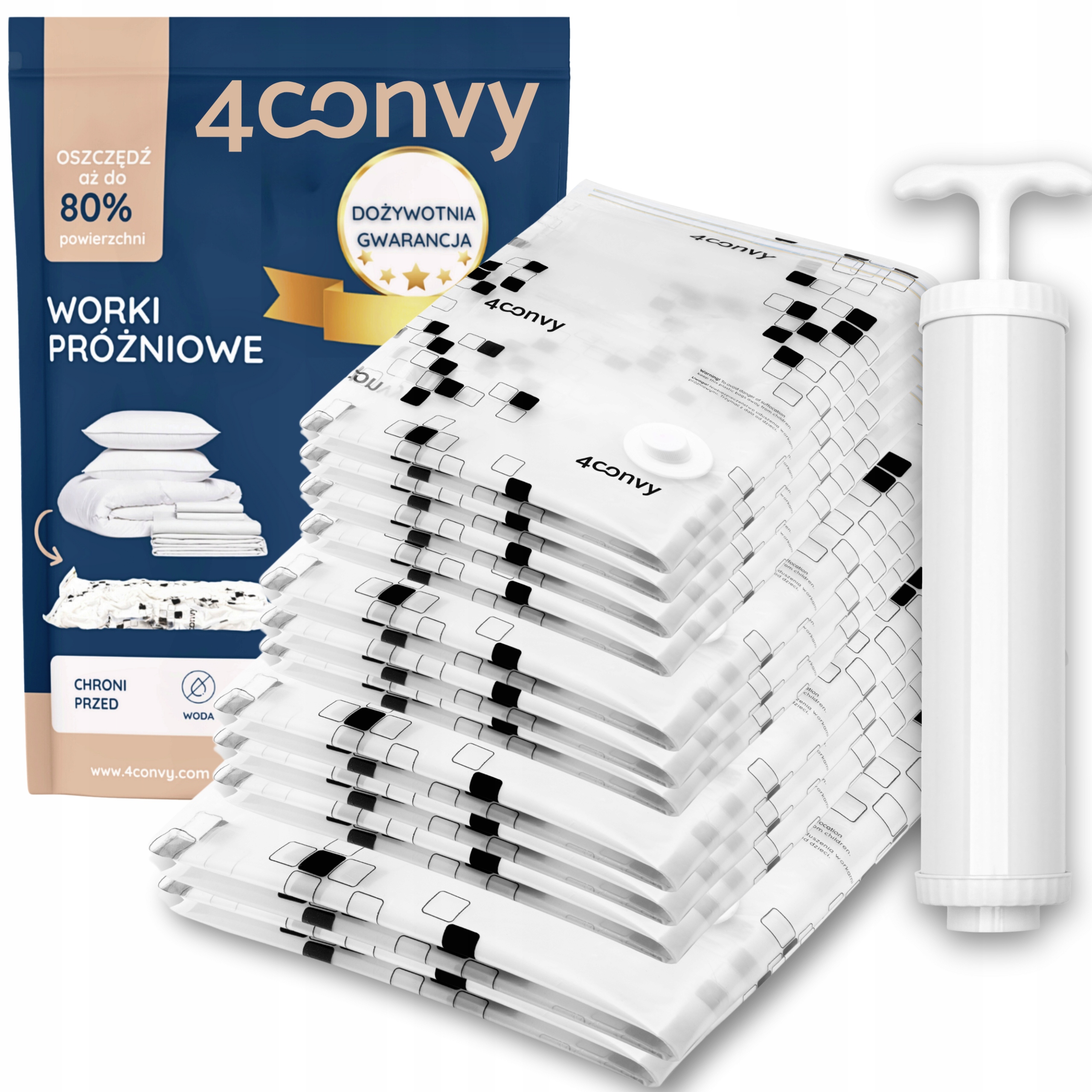 4CONVY Vakuové sáčky na povlečení oblečení 12 Ks Set Pumpa Maxi