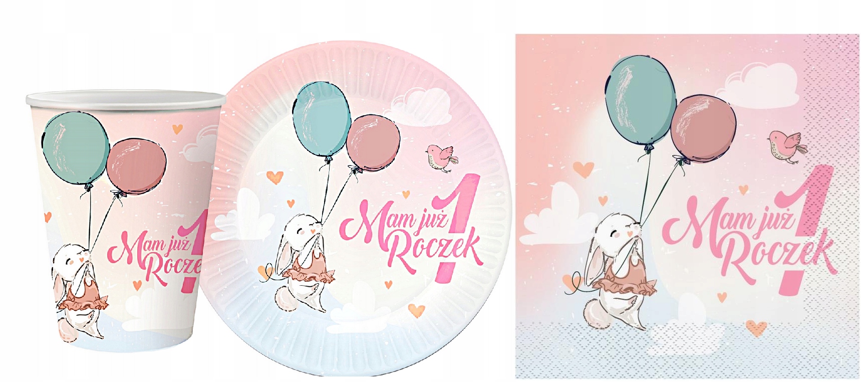TALERZYKI,KUBECZKI,SERWETKI MAM JUŻ ROCZEK URODZINY,ZESTAW PAPIEROWY,ROCZEK