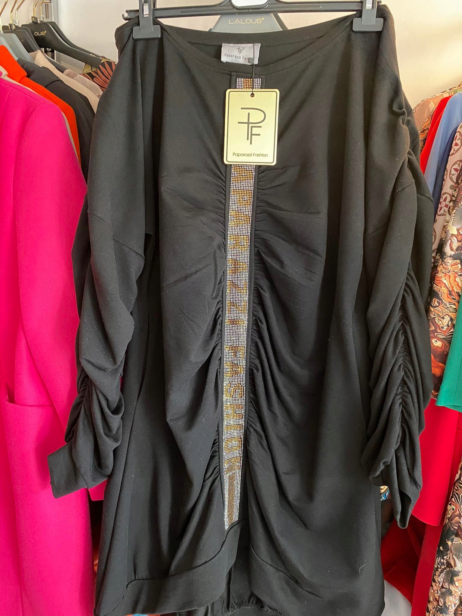 Černé Šaty zdobené zirkony Polský Výrobce , univerzální velikost