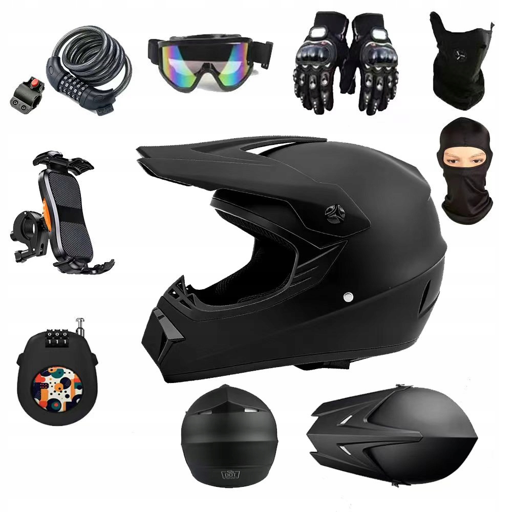 Kask motocyklowy szosowy jeżdżący rękawiczki gogle maska na twarz zamek rozmiar L