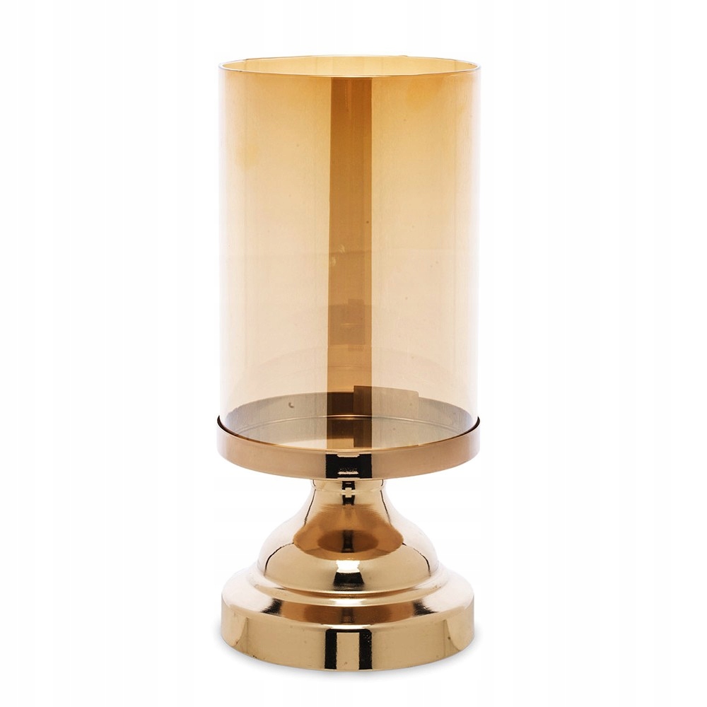 

Świecznik Metalowy Złoty 28cm Ze Szklanym Kloszem