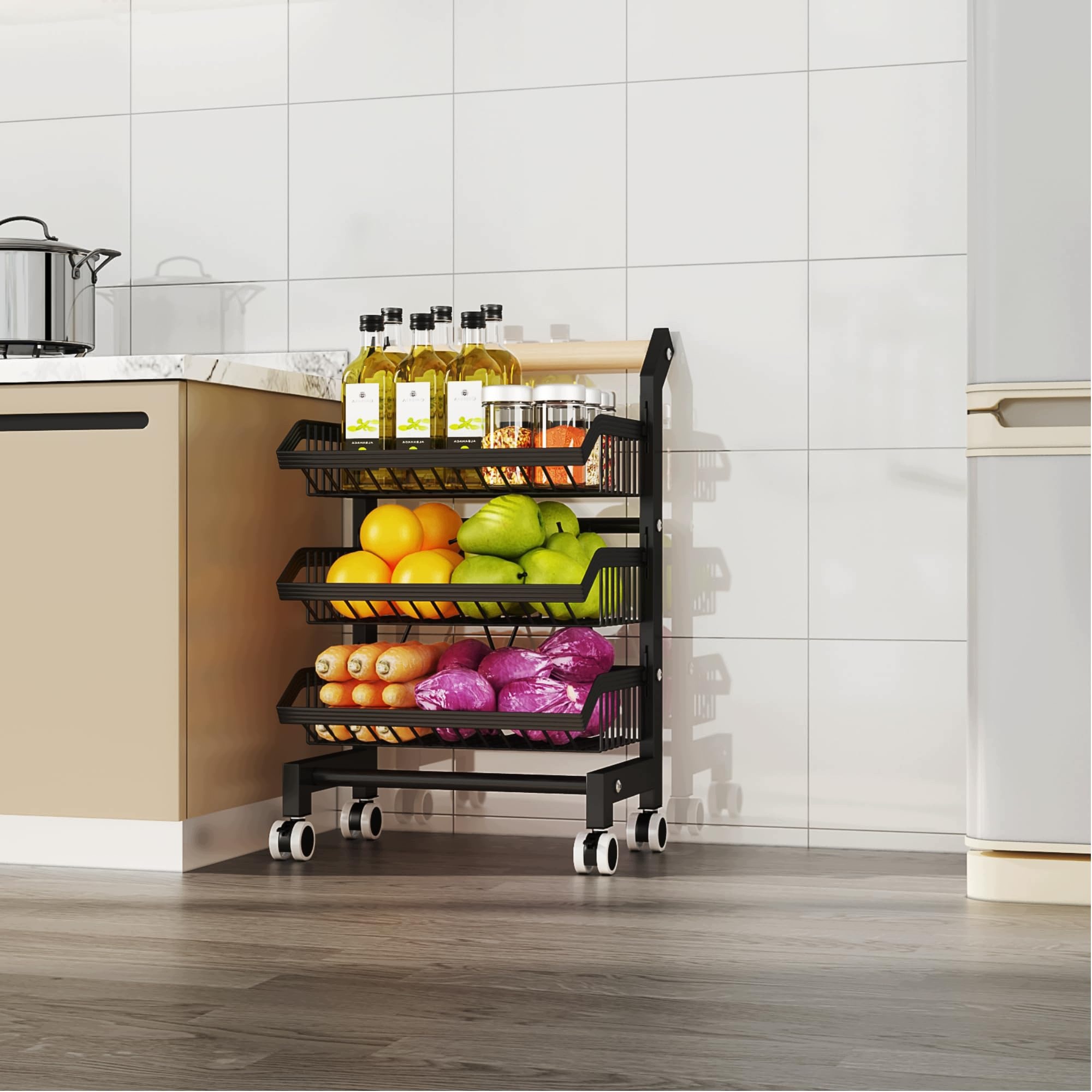 3patrový úložný vozík s kolečky