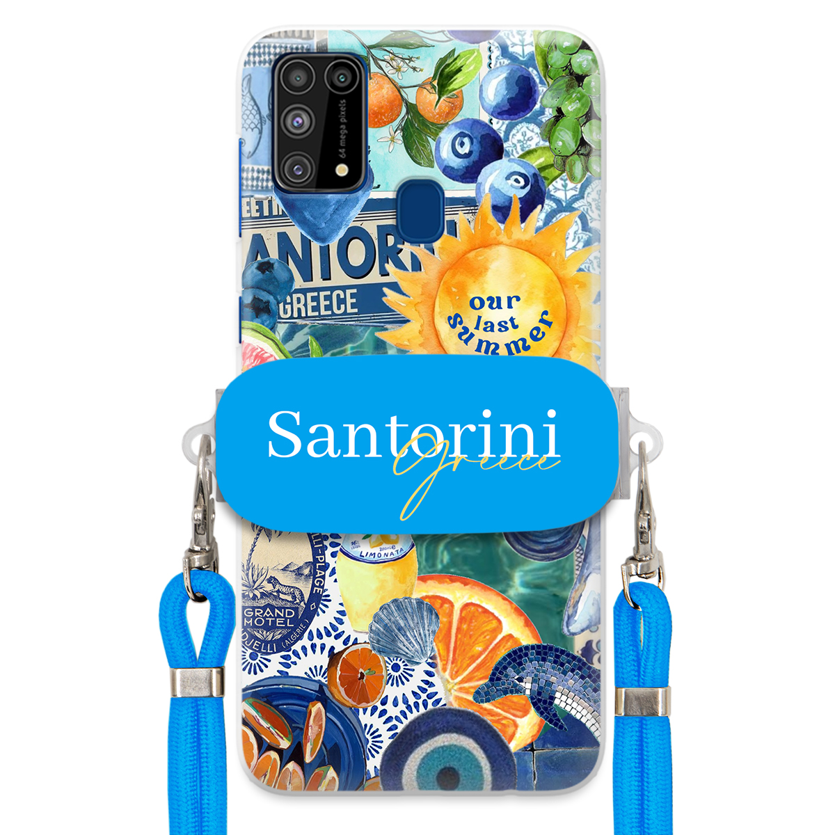 Puzdro pre Samsung M31 Modré Crossbody vodítko držiak Santorini Sea Vibes