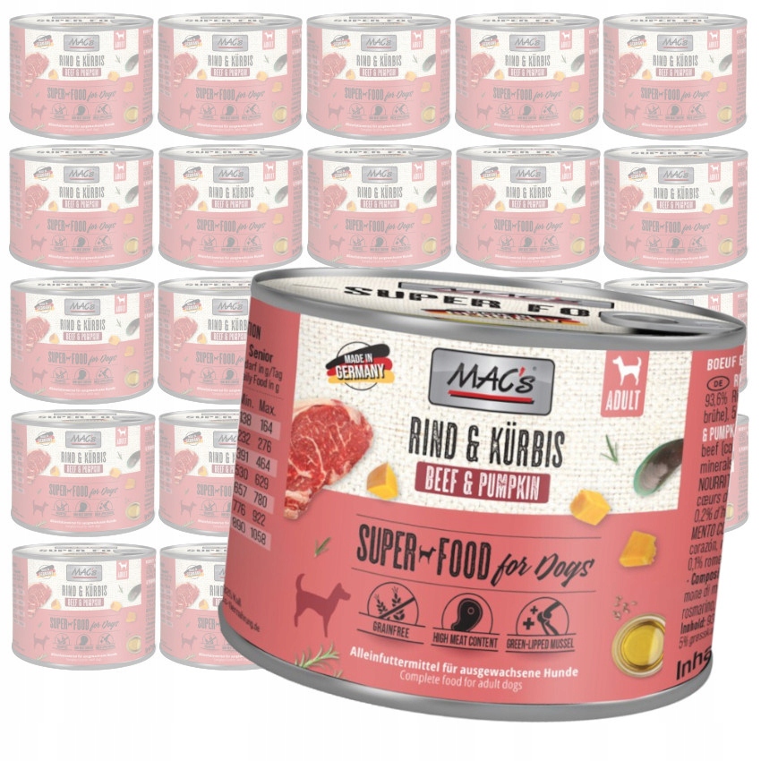 MAC's Dog 24x200g Bezobilné Vlhké Krmivo s hovězím a dýní pro psy