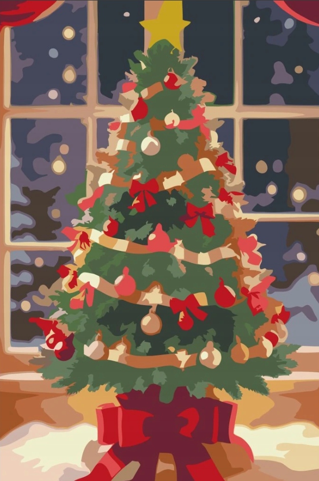 Diamantová výšivka Vánoční stromek Sníh Dům Zima Vánoce 40x60 cm