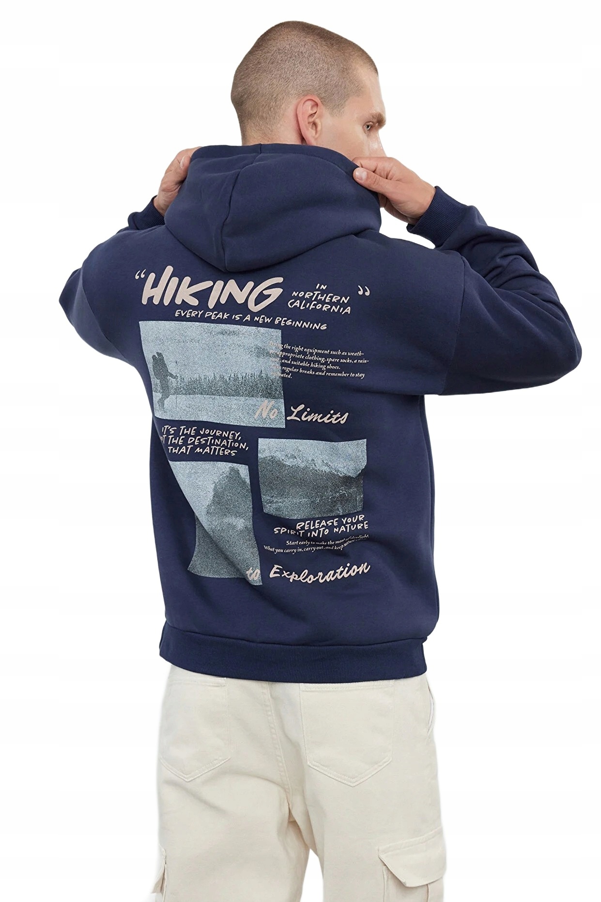 Trendyol Man Pánská Mikina S Kapucí Tmavě Modrá S Potiskem M 5DA*