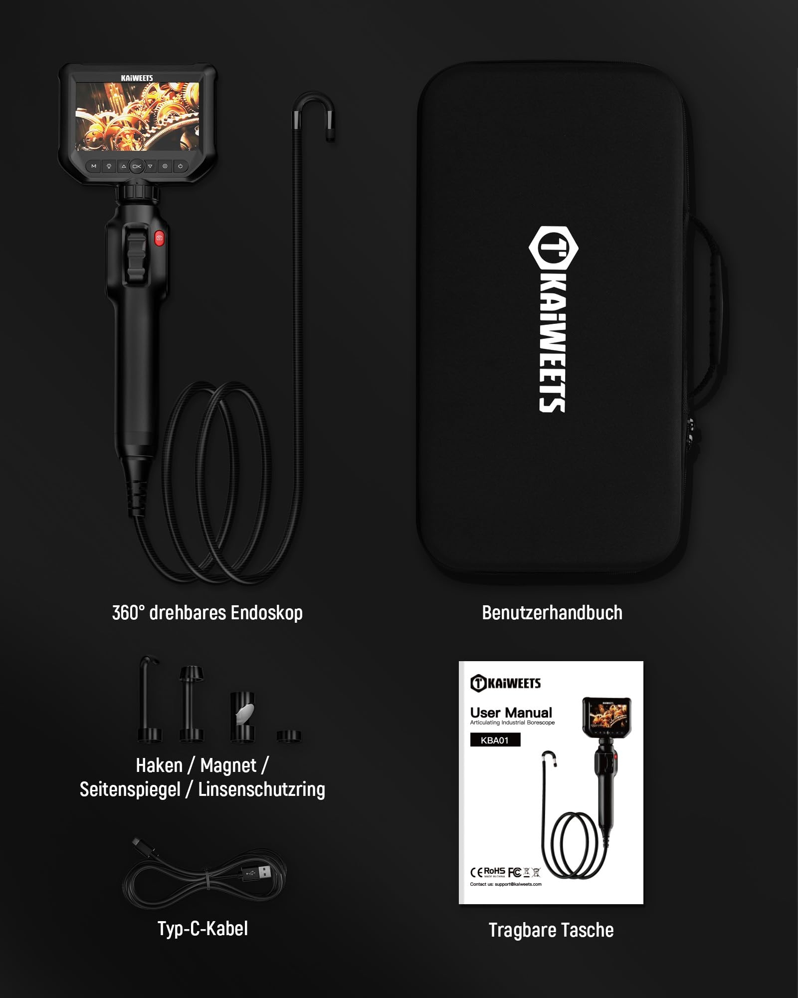 KAIWEETS Kamera Inspekcyjna Endoskop 4,3'' IPS 1080P Wodoodporna IP67 — miniatura 7