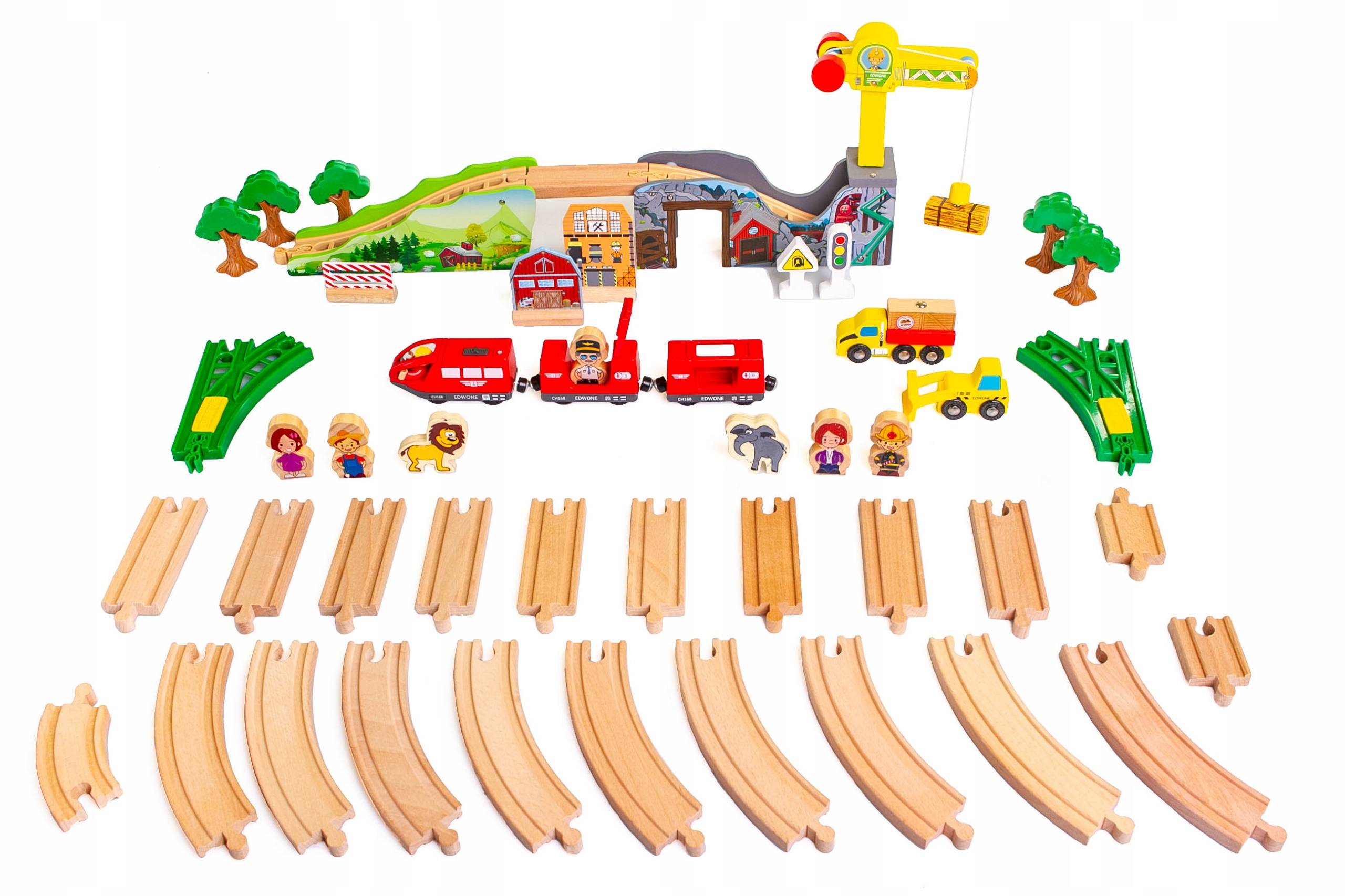 KOLEJKA DREWNIANA DODATKI TORY POCIĄG NA BATERIE Materiał metal plastik