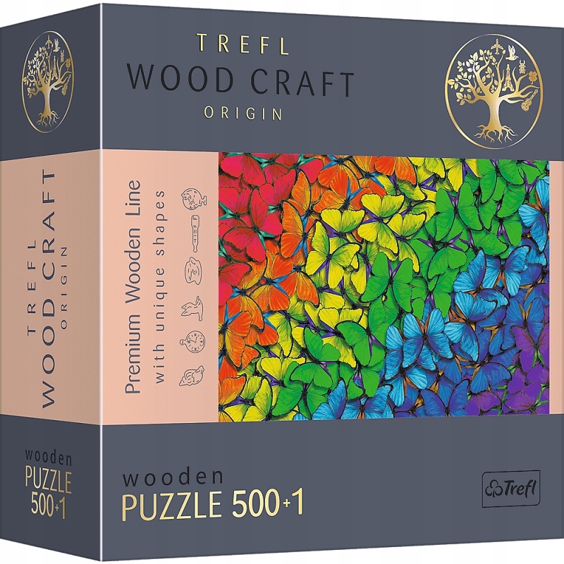 

Trefl, Puzzle drewniane 500+1: Tęczowe motyle (201