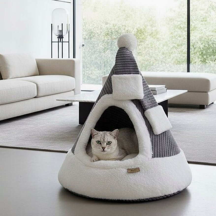 Pelíšek pro pro kočky psa Cat Cab Igloo s kožíškem 50 cm Pražské Barvy