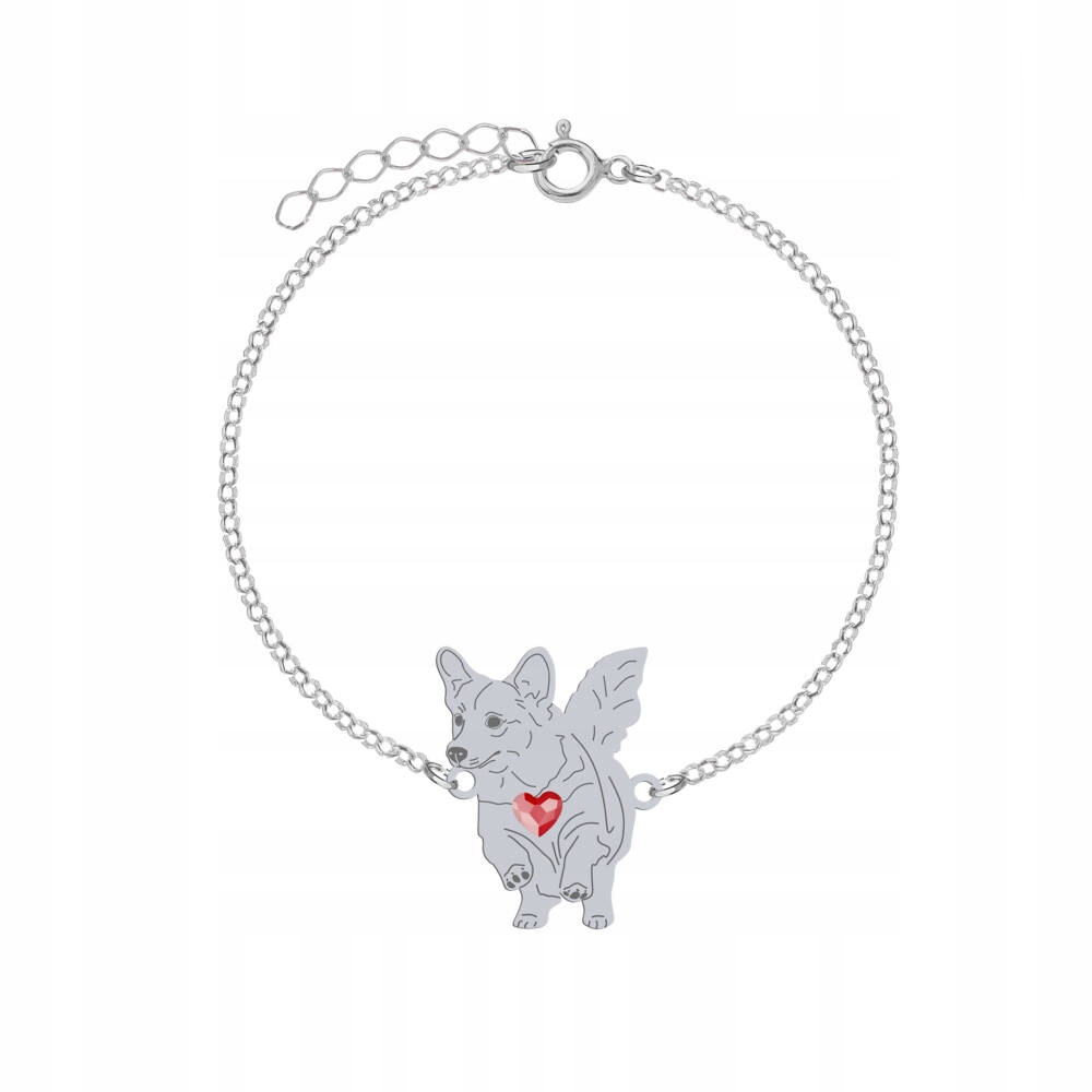 Stříbrný náramek s psem Welsh Corgi Pembroke Stříbro 925 Gravírování Bonus
