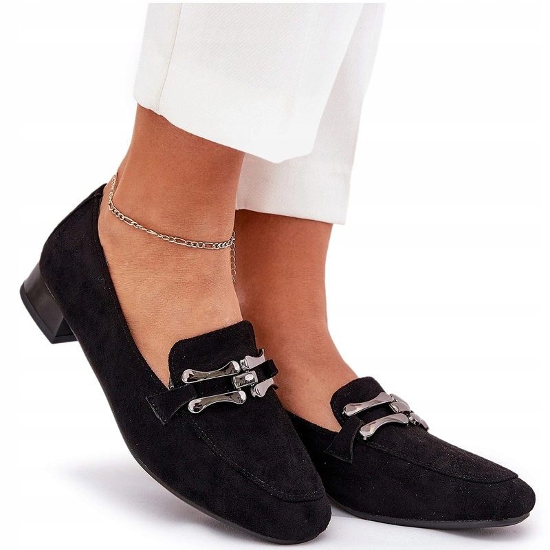 Dámské Eko Semišové Mokasíny S Jemným Podpatkem, Ozdoba Černá 40