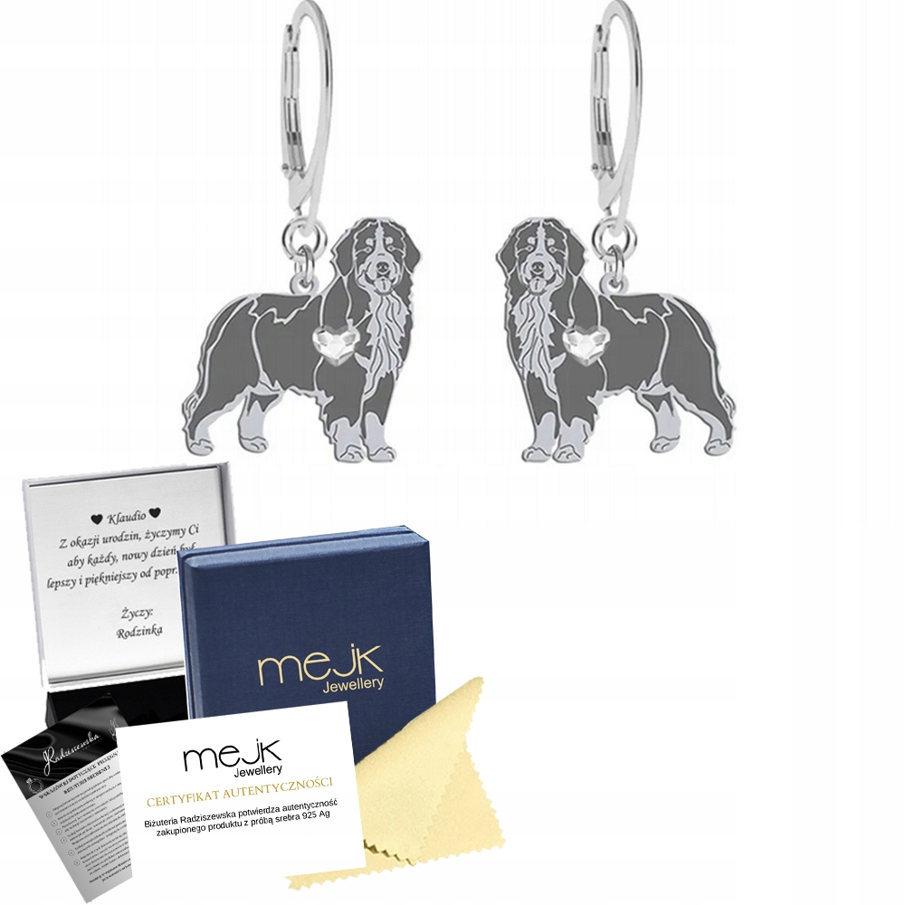 Náušnice Bernský salašnický pes Stříbro 925 Žena Dárek Gravírování Bonus