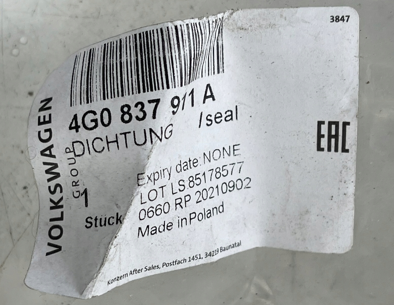 AUDI A6 C7 gasket door right left front 4G0837911A new