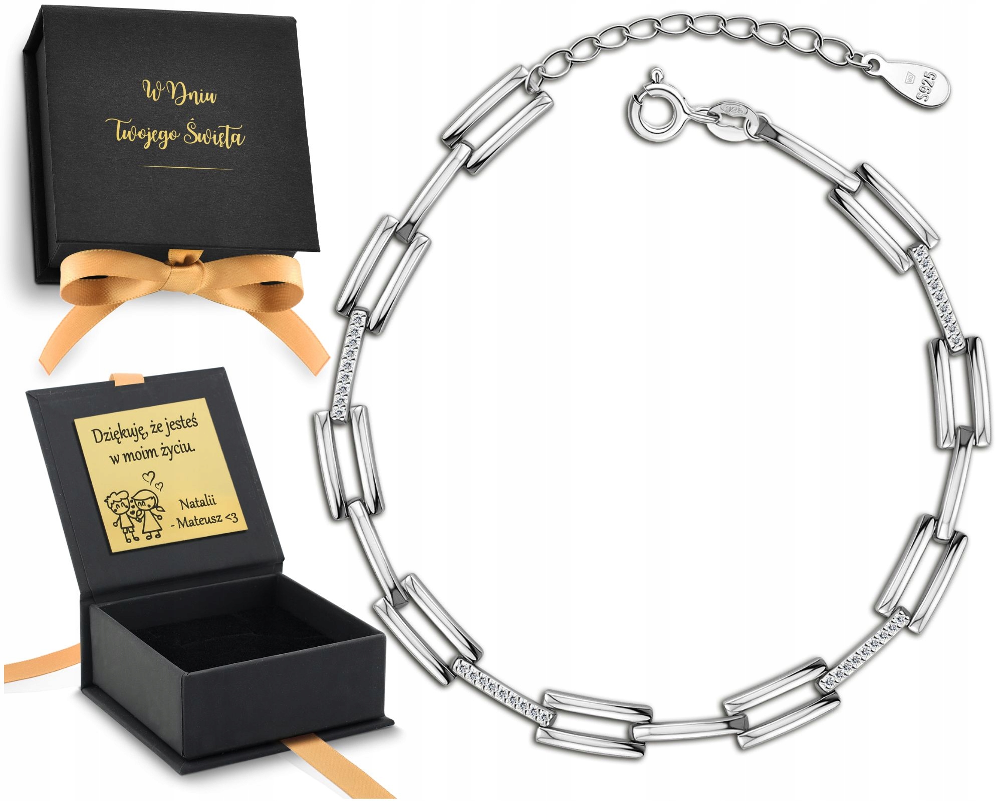 Dámský Náramek Stříbrný Obdélníkový Silný 925 Gravírování