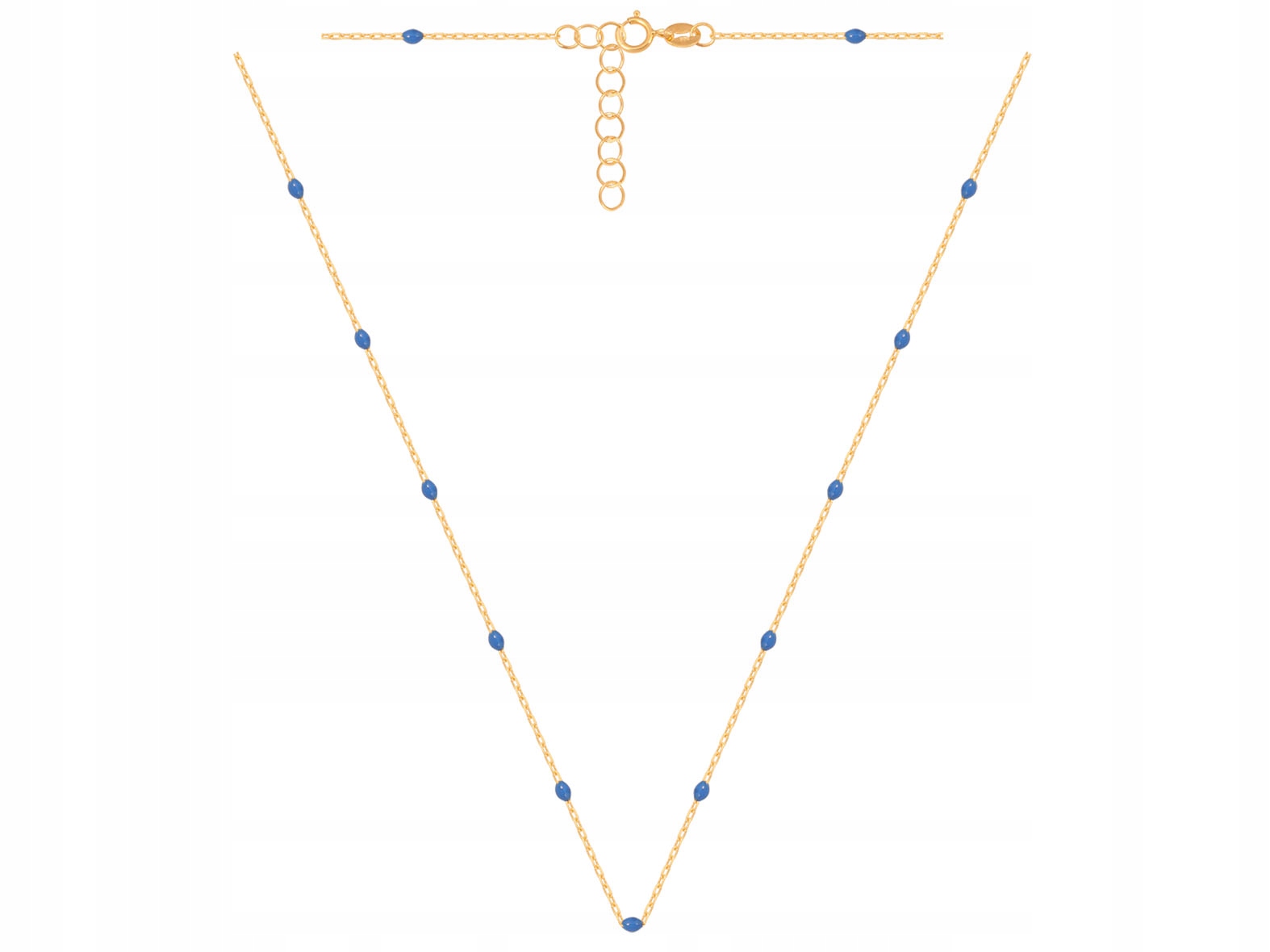 

Złoty naszyjnik 585z kuleczkami zdobionymi niebies