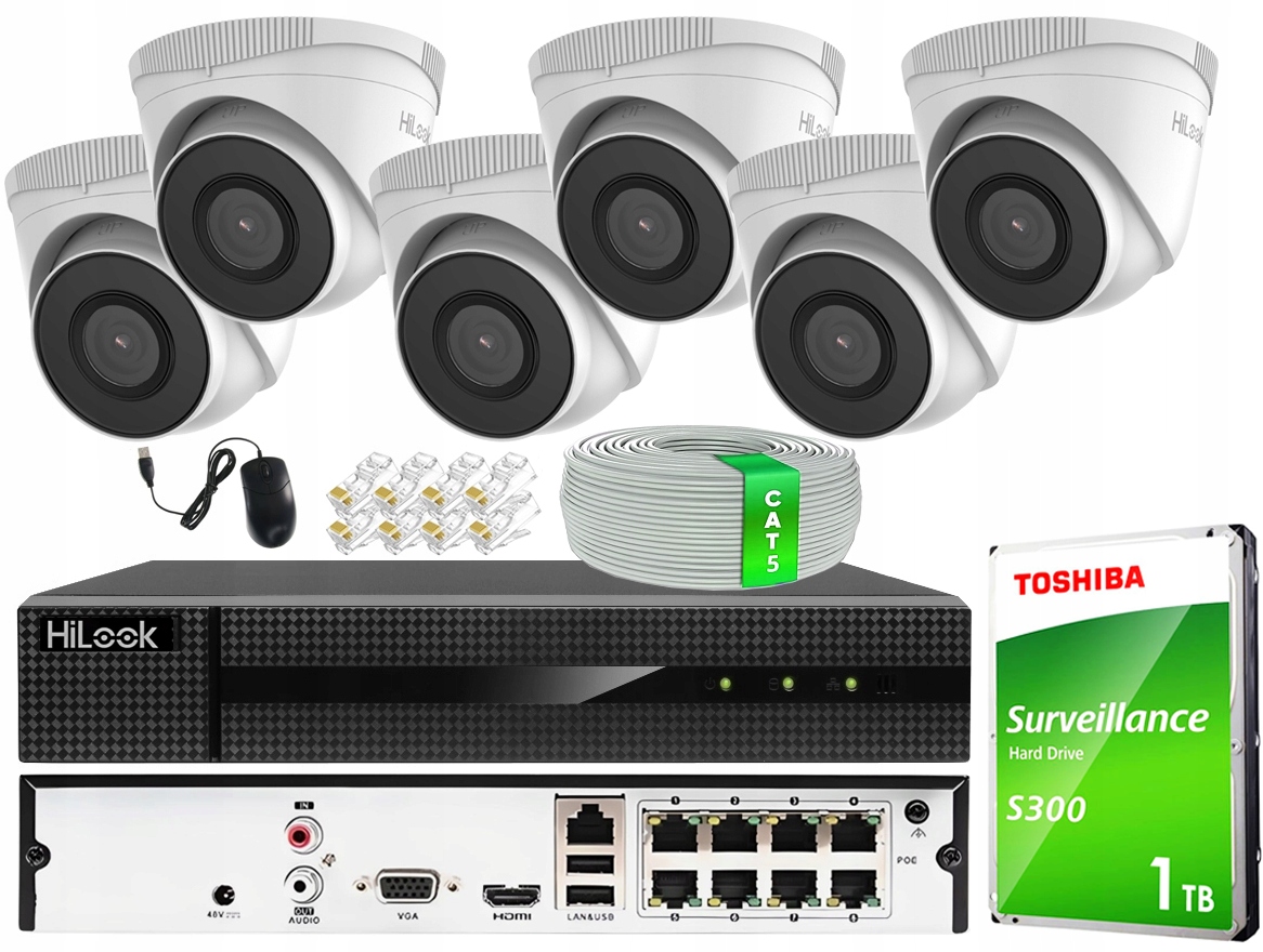 Monitorovanie Ip 5MPx 6 Kamer IPCAM-T5 HiLook od Hikvision Externý PoE