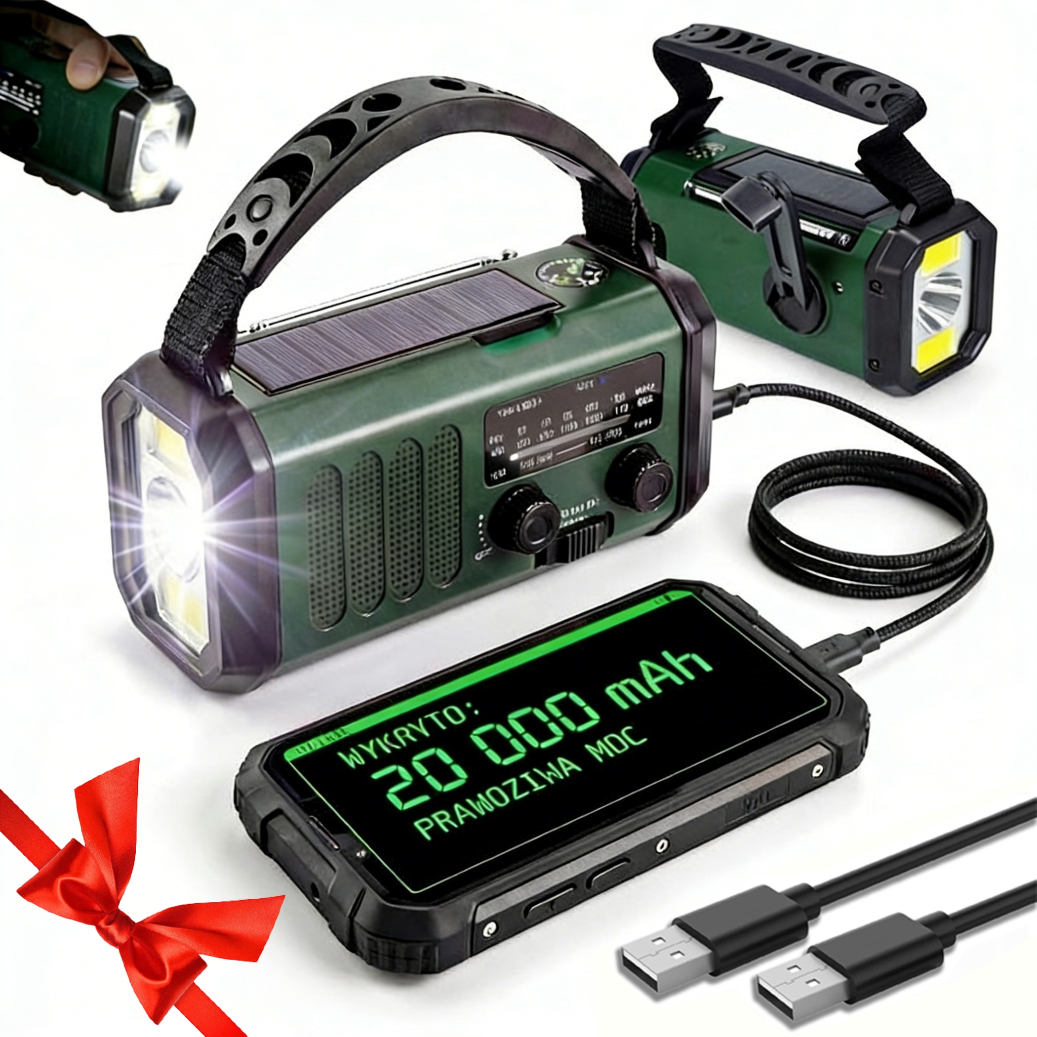 Přenosné Rádio Na Kliku 20000 mAh Solární Sos Stavební Svítilna Powerbank