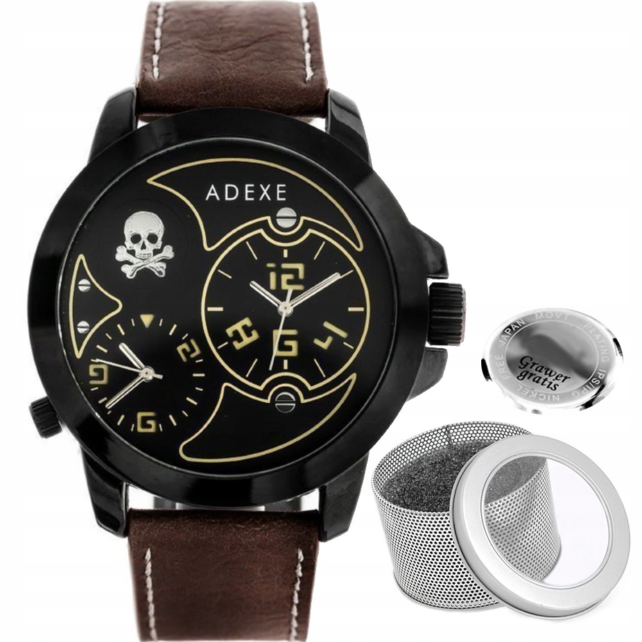 Pánské hodinky Adexe hnědý kožený řemínek na Dárek Gravírování