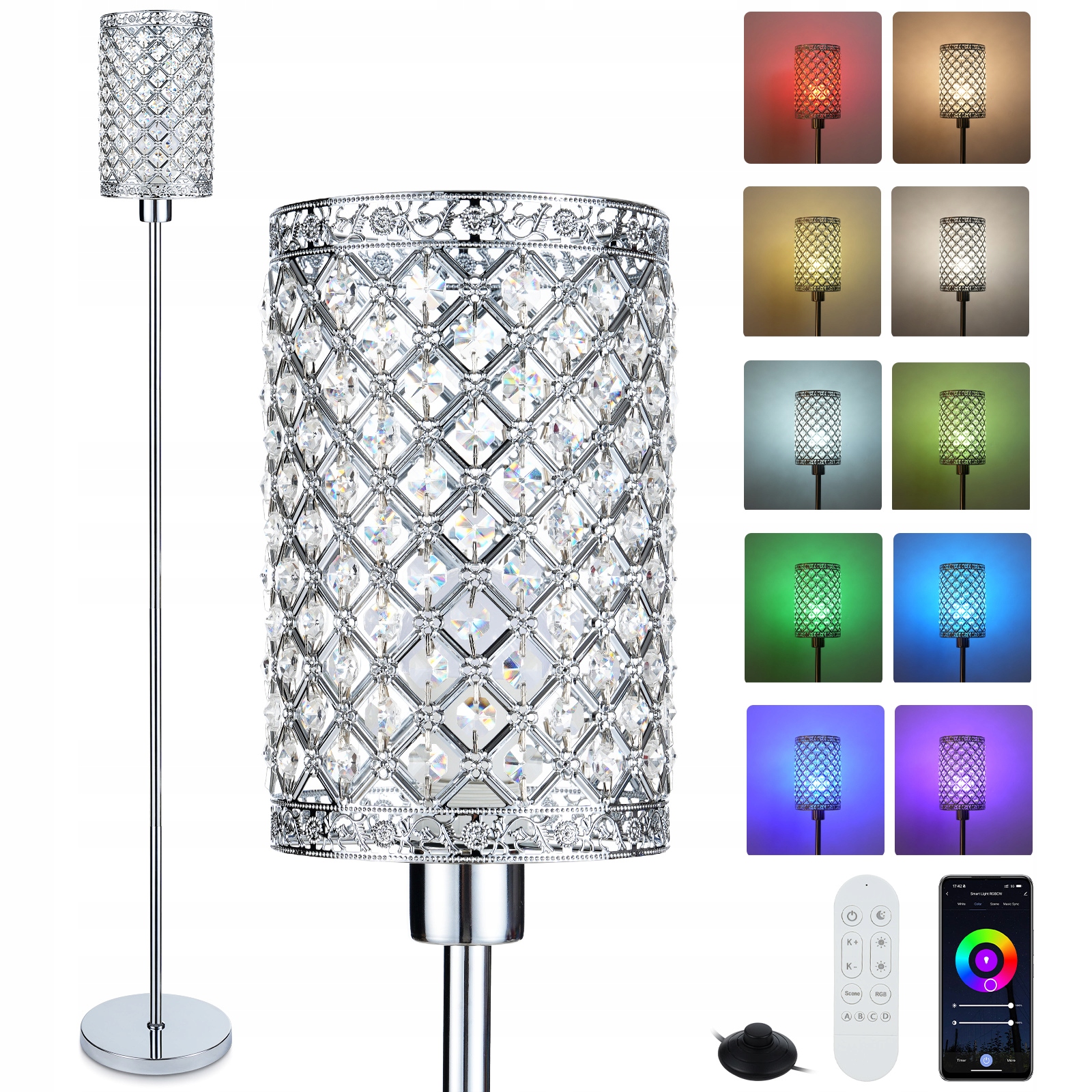 Lampa Podłogowa Smart Led Rgb Abażur Salonu Sypialni 164CM