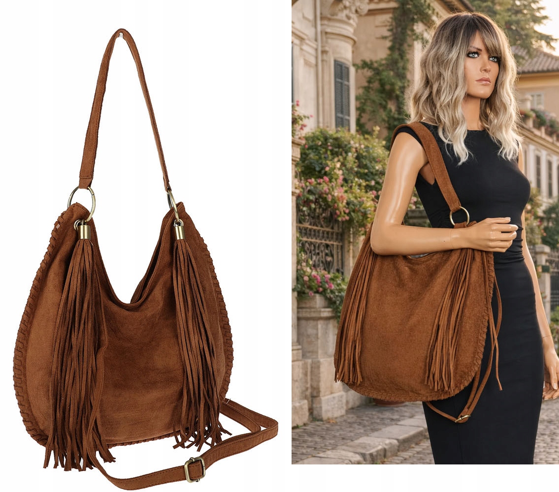 Dámská kabelka shopper taška semiš elegantní lehká taška 90517 Hnědá