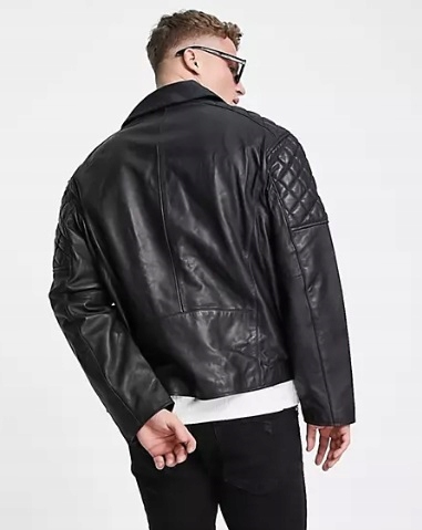 Czarna skórzana kurtka męska (100% NATURAL)! ASOS Kolor czarny