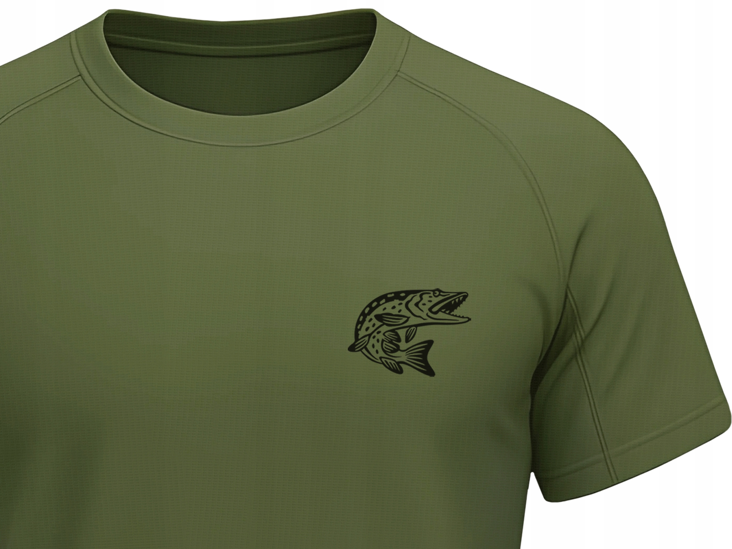 Szybkoschnąca koszulka wędkarska T-shirt kolor khaki nadruk Szczupak roz. M