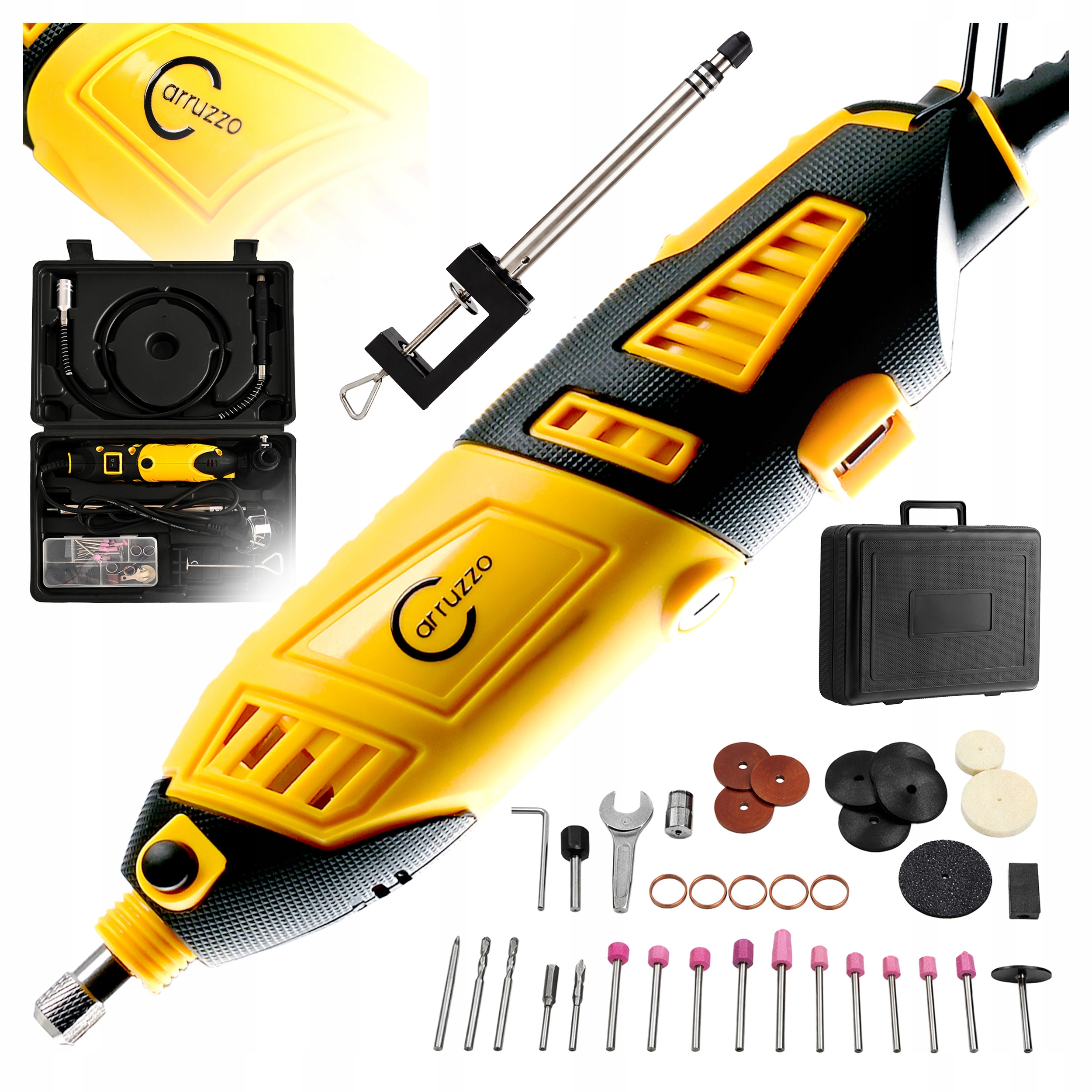 MINI SZLIFIERKA FREZARKA 185 W ZESTAW XXL 99 AKCESORIÓW WALIZKA Uchwyt