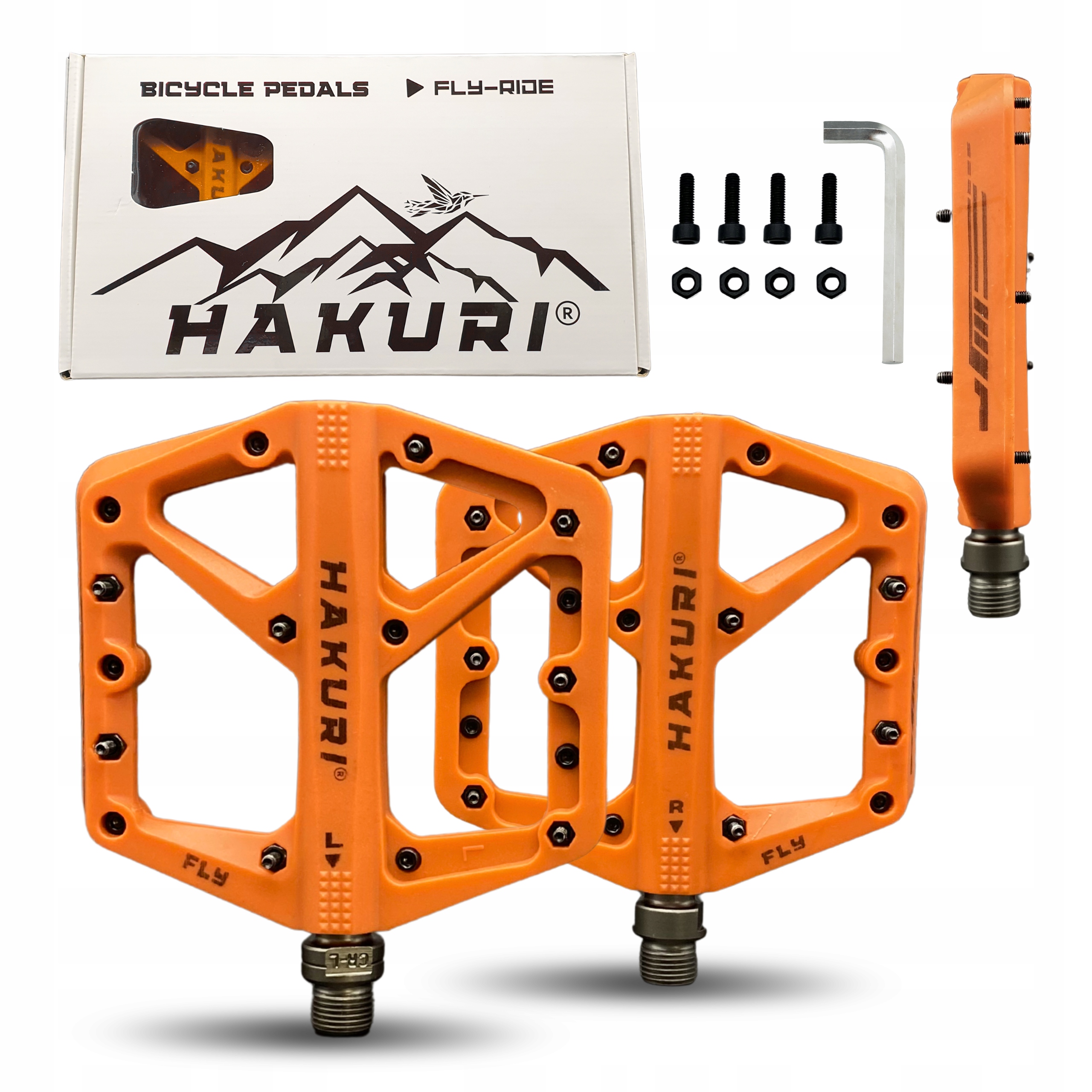 Pedały Rowerowe Pedały Platformowe Pomarańczowe Lekkie Nylonowe z Pinami