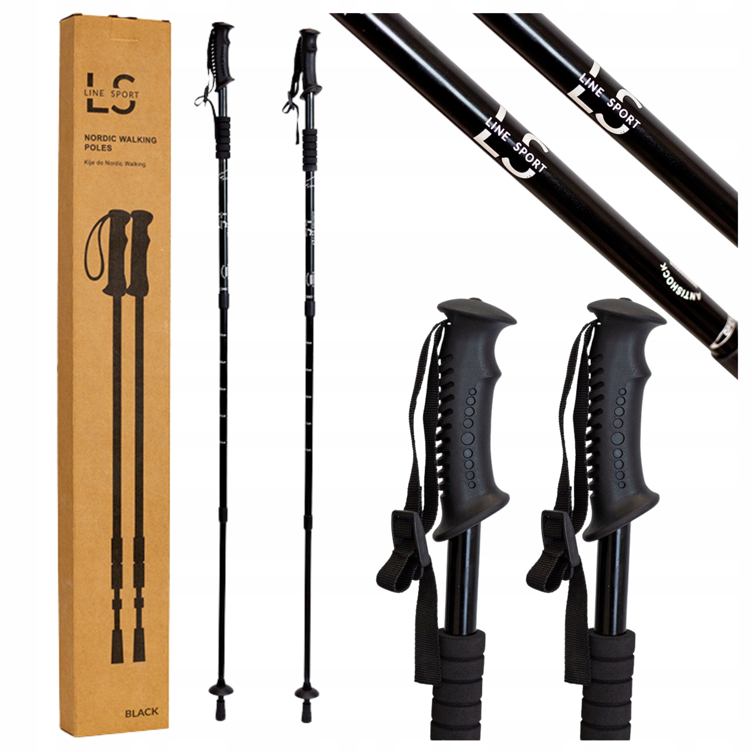 Kije Trekkingowe Do Nordic Walking Regulacja Lekkie Czarne 135CM Linesport