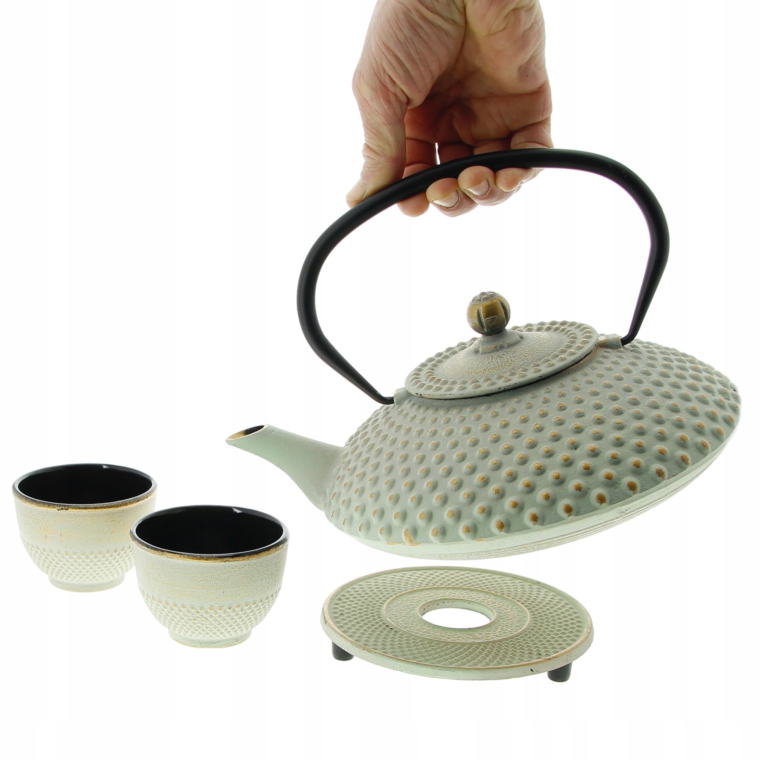 

Czajnik Żeliwny 2x Czarki Zestaw Podstawka