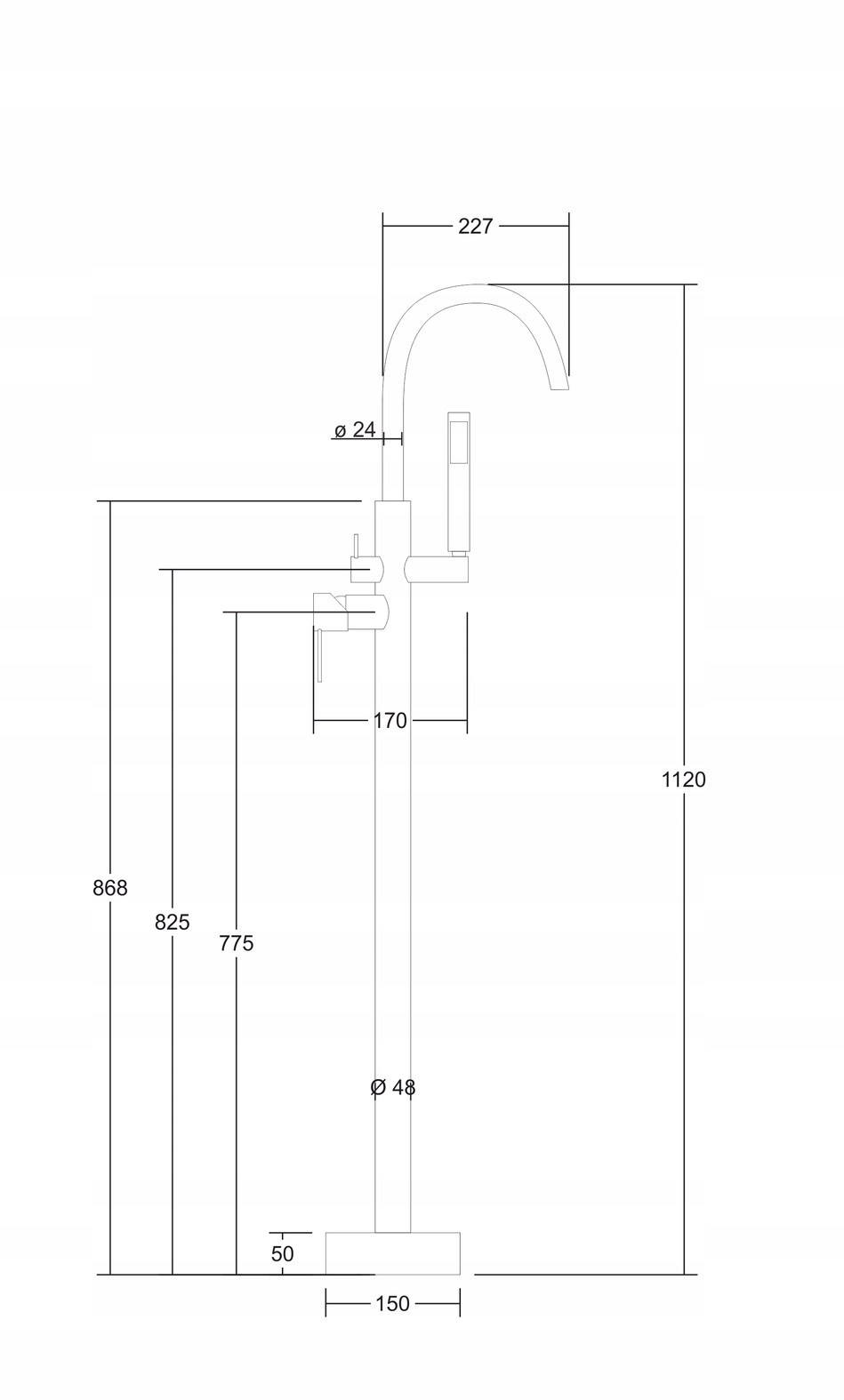 BATERIA WOLNOSTOJĄCA WANNOWA CHROM PODŁOGOWA LUGO Rodzaj wylewki Ruchoma