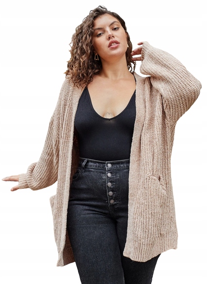 SHEIN BRĄZOWY SWETER PLUS SIZE NARZUTKA 48 VUU