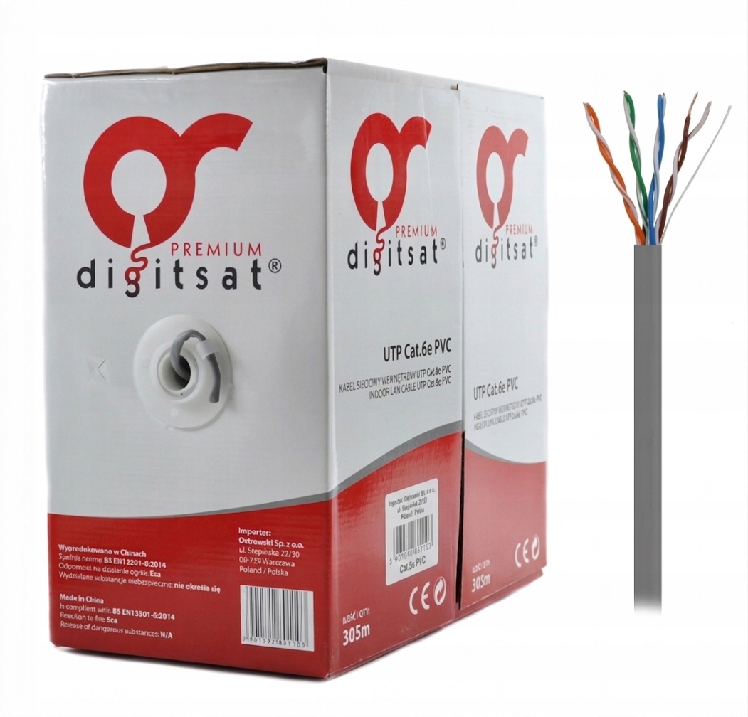 Przewód U/utp kat. 6e Digitsat Premium skrętka wewnętrzna 100m