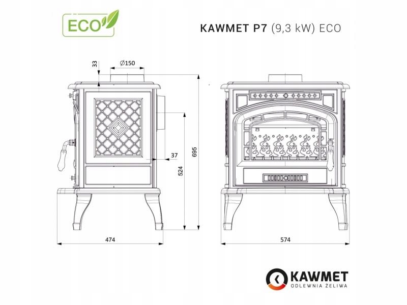 Piec wolnostojący KAWMET P7 (9,3 kW) ECO Marka Kawmet