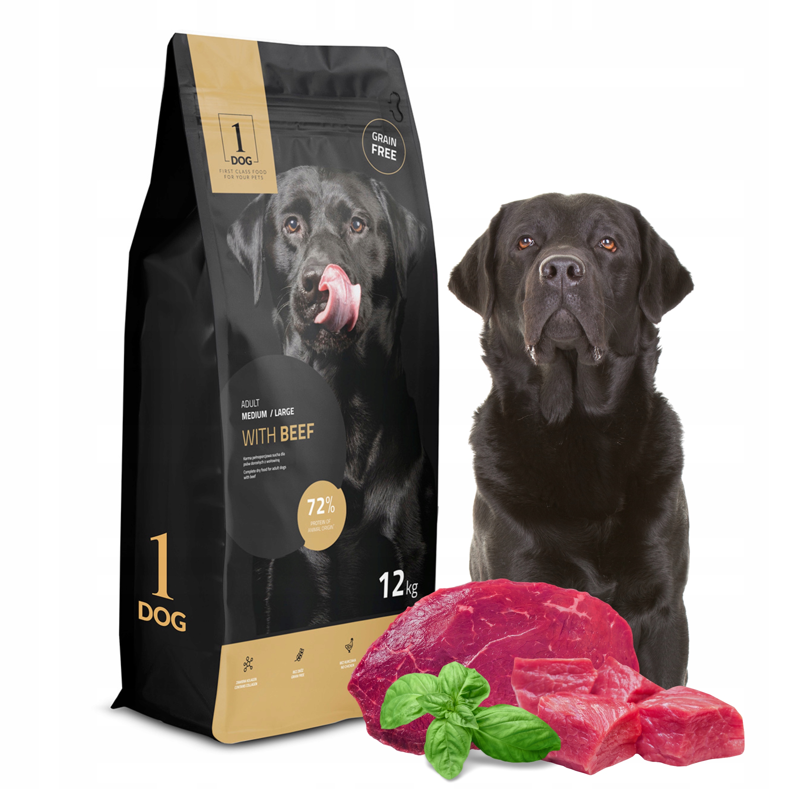 Sucha karma dla psa z wołowiną 12kg średnie duże rasy 1DOG bez zbóż