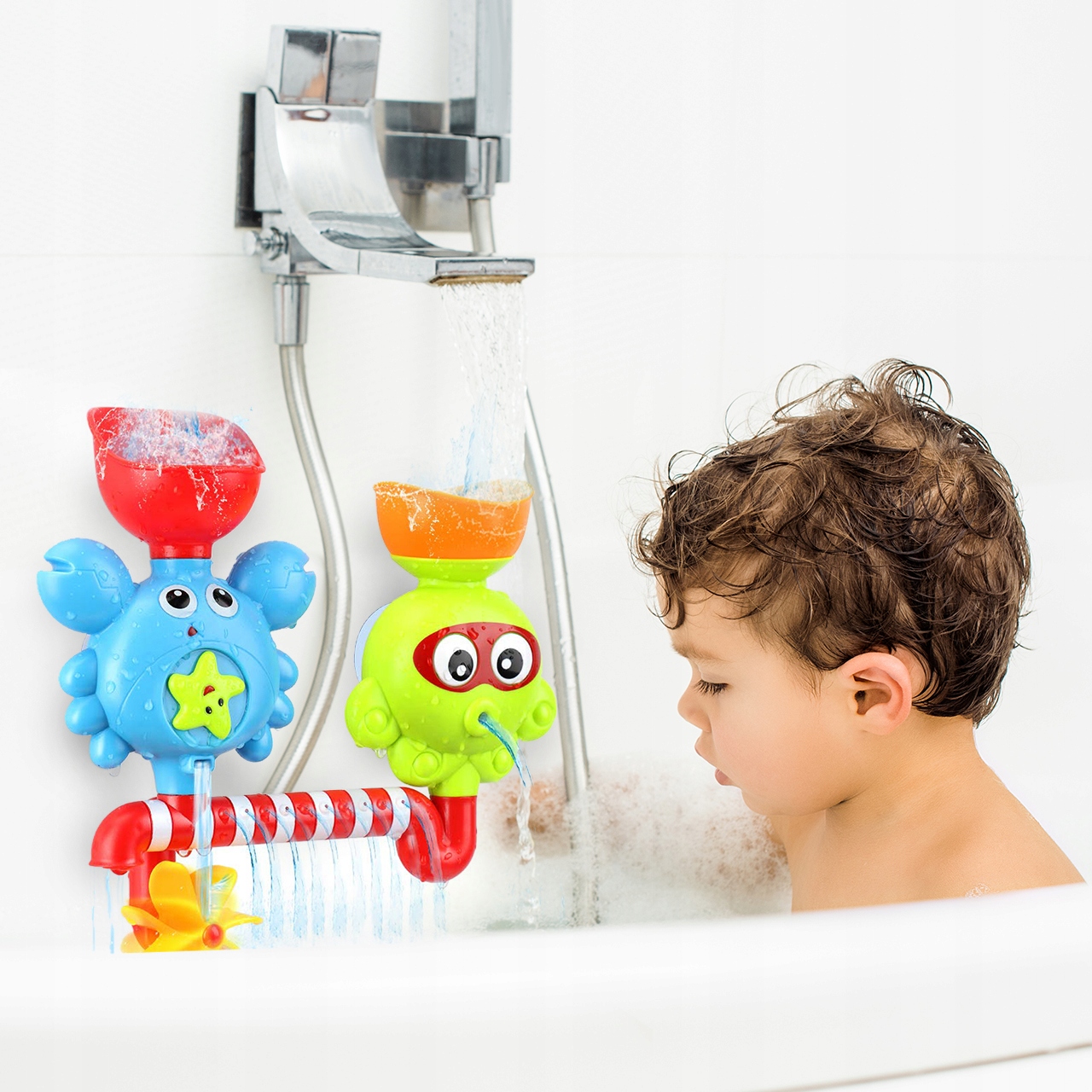 OŚMIORNICZKA I KRAB FONTANNA PRZELEWOWA ZABAWKA DO KĄPIELI WANNY WODY Materiał plastik