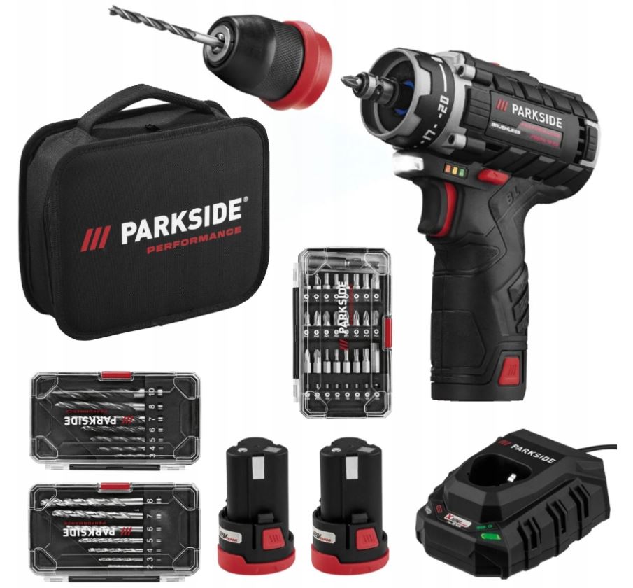 Wiertarko Wkrętarka Parkside Performance 12 V wiertła bity 2 aku ład