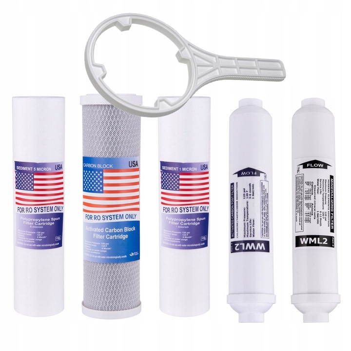 KOMPLET WKŁADÓW OSMOZA DO FILTRÓW RO6 RO7 + KLUCZ