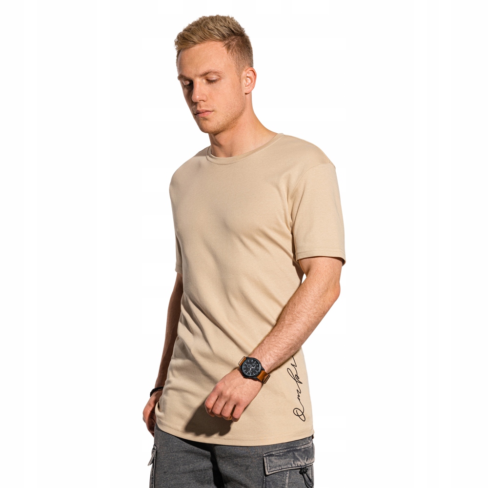

T-shirt męski z nadrukiem S1387 beżowy XL