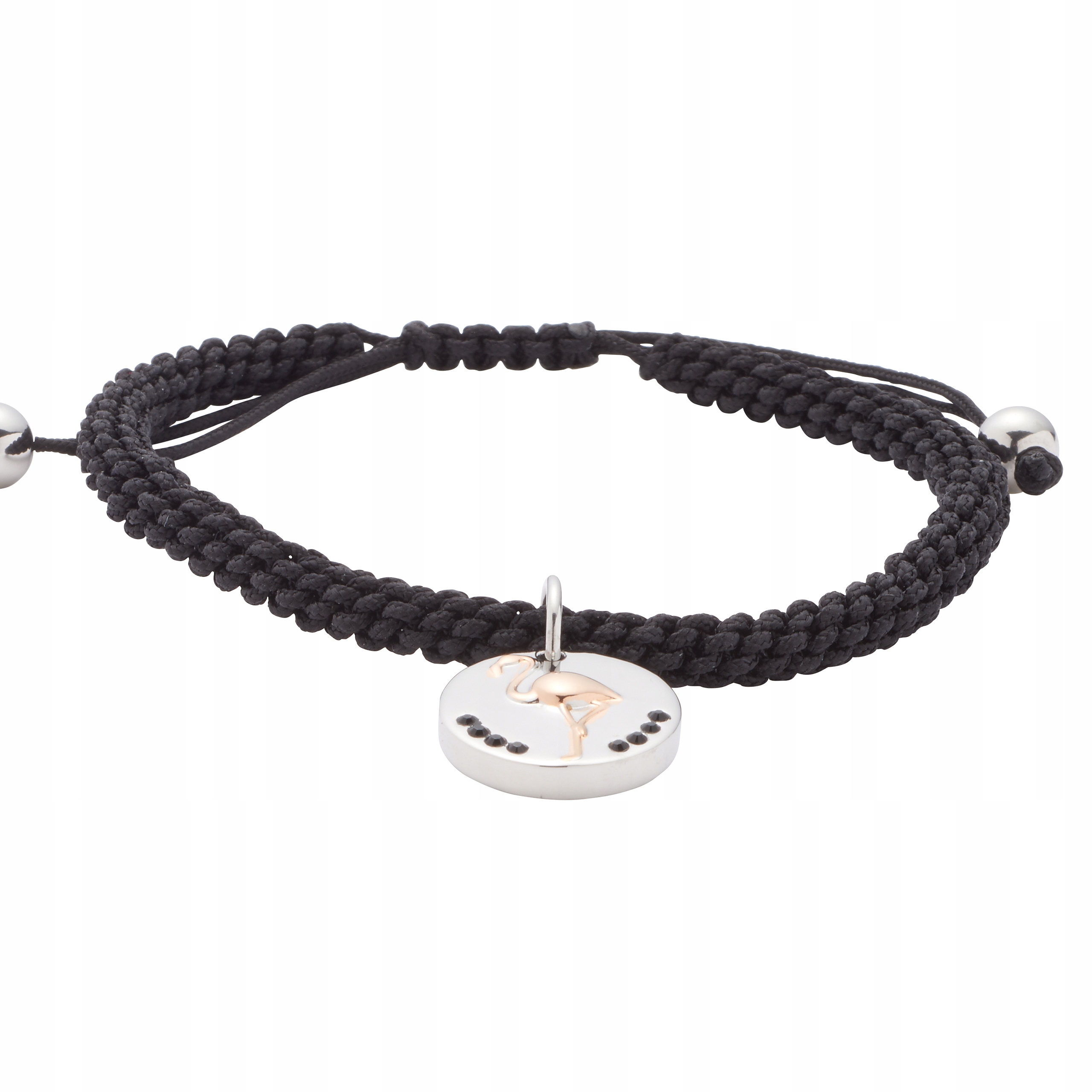 Černý magnetický náramek Přívěsek Plameňák Ocel Nastavitelná šňůrka